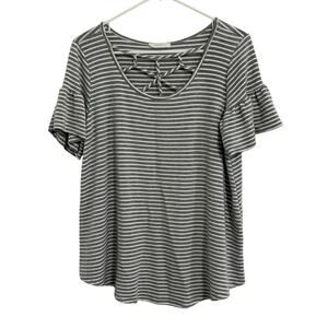 Reborn J Women’s Size M Striped Ruffle Short Sleeve Blouse